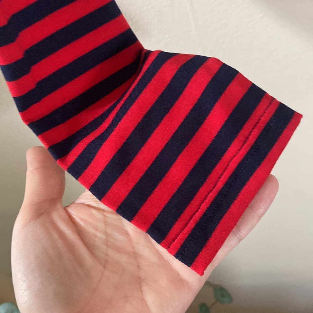 New Red &  Dark Blue Striped print Crop Top Long Sleeve Large Cute Preppy Fall - Picture 3 of 5